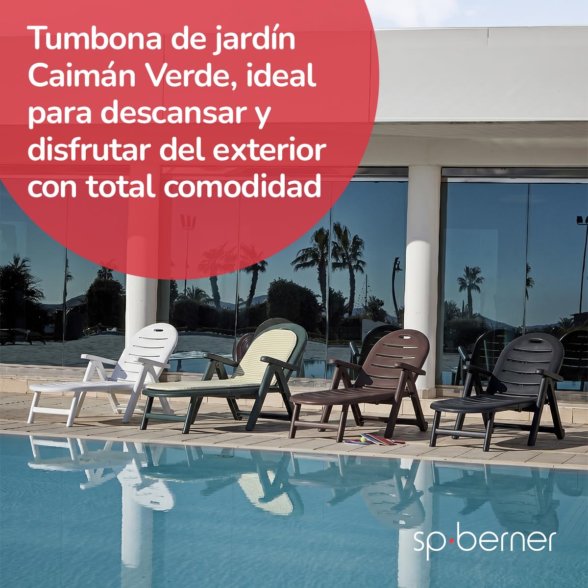 Shaf - Tumbona Caimán Ajustable para Jardín y Piscina – Respaldo Reclinable 4 Posiciones – Tumbona Exterior de Polipropileno Resistente a UV y Agua – con Ruedas – 195 x 72 cm - Color Verde