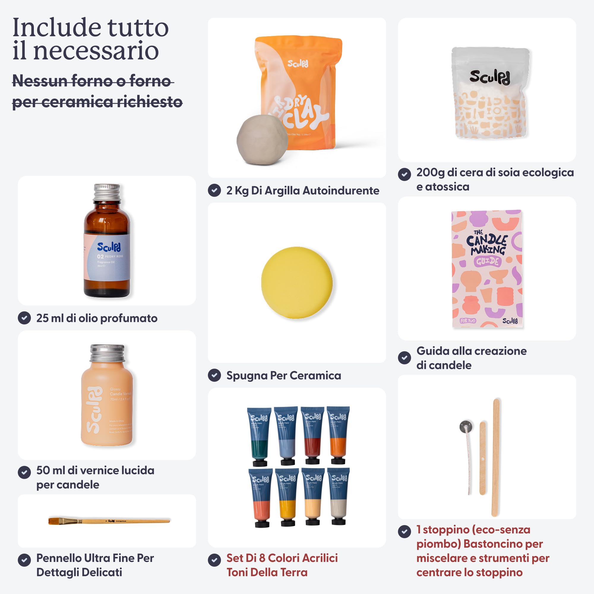 Sculpd Kit per realizzare candele e ceramiche, set artistico completo: include argilla asciutta all'aria, cera di soia, 4 penne, profumo e strumenti, regalo fai da te per adulti, adolescenti, uomini e