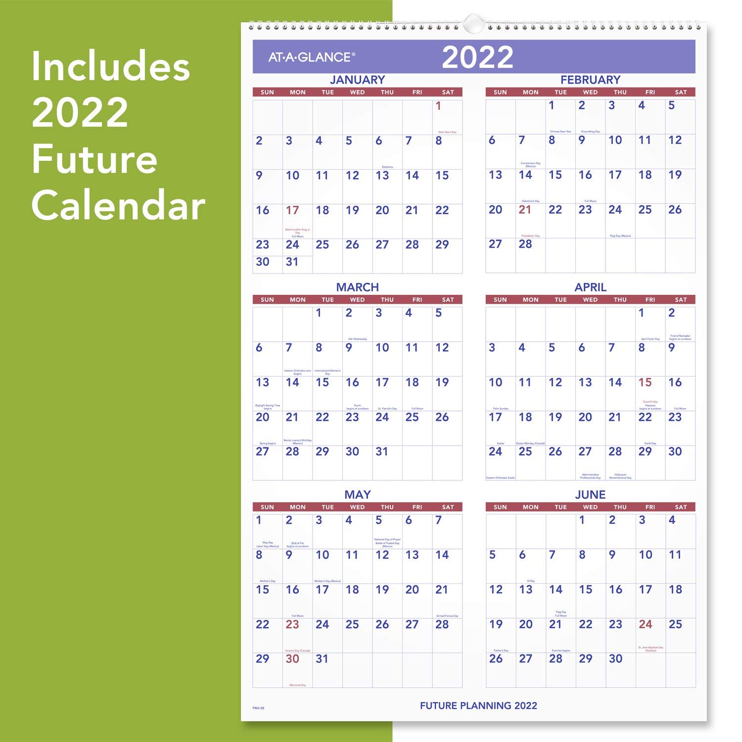 AT-A-GLANCE, Wandkalender 2021, 50,8 x 76,2 cm, extra groß, monatlich, Spiralbindung (PM42821), Weiß
