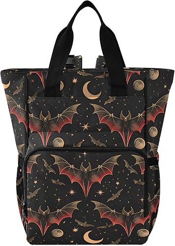 Miniatura 8 de senya Mochila para pañales, bolsa de viaje multifunción con diseño de murciélago de neón para mamás y papás, Murciélago 1, Compacto Murciélago