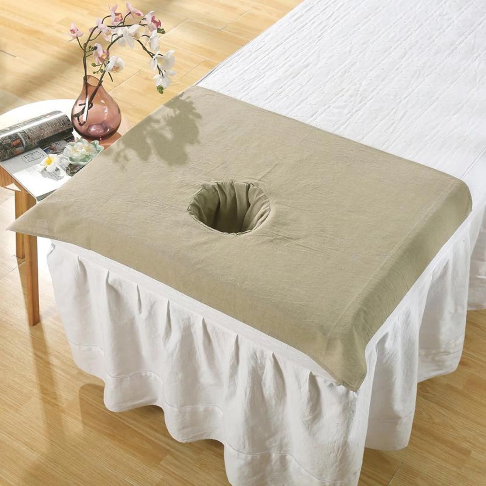 Sabanas Camilla Masaje Sábana de algodón puro for mesa masajes, toalla con orificio for la cara, 50 x 70 cm, funda almohada antiaceite for salón(Khaki)