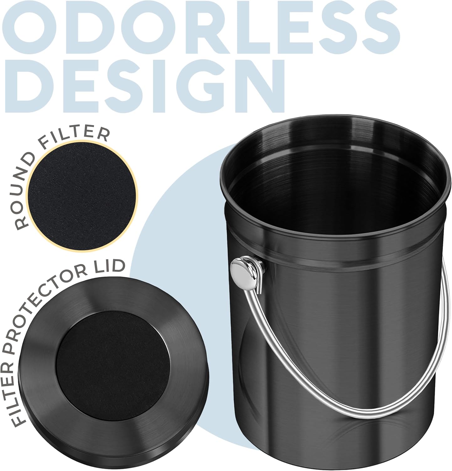 EPICA Countertop Compost Bin Kitchen | 1.3 Gallon | Odorless Composting Bin with Carbon Filters | Indoor Compost Bin with Lid | Stainless Steel Kitchen Composter for Food Scraps & Waste Recycling