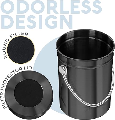 Miniatura 18 de Calificación superior del cesto de basura de acero inoxidable Epica, cubeta para abono de 1.3 galón, incluye filtro de carbón. Plateado