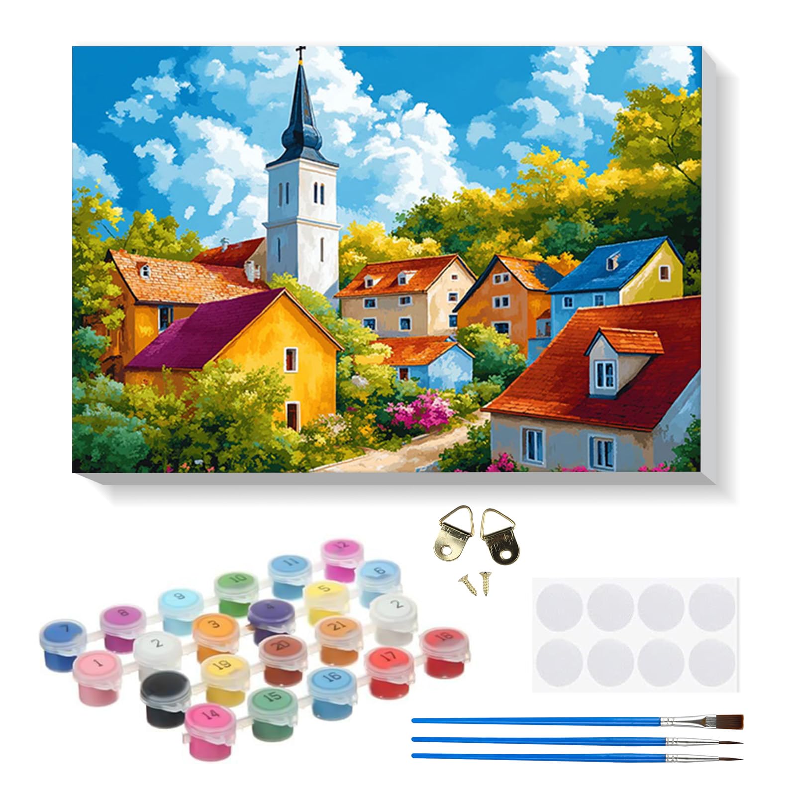 RICUVED House Paint by Numbers with Wooden Framed – DIY Oil Painting Kit for Adults Kids,Landscape Paint by Numbers Oil Acrylic Painting Canvas Kits for Home Decor Gift 20x30 cm