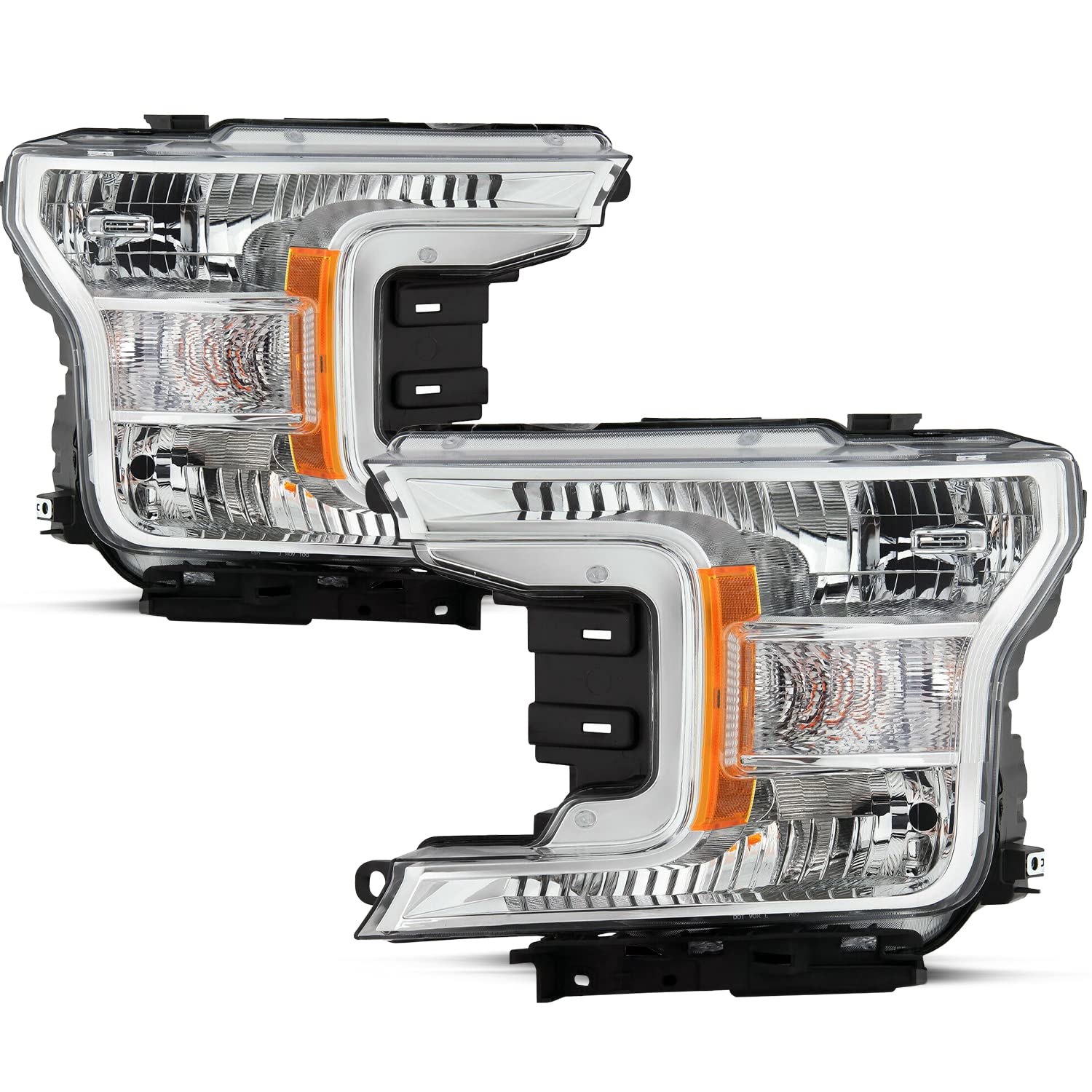 JSBOYAT Headlight Assembly Replacement OE Style [Halogen Model] for 18 19 20 Ford F150 Factory Headlamp Passenger & Driver Side (Chrome Housing with