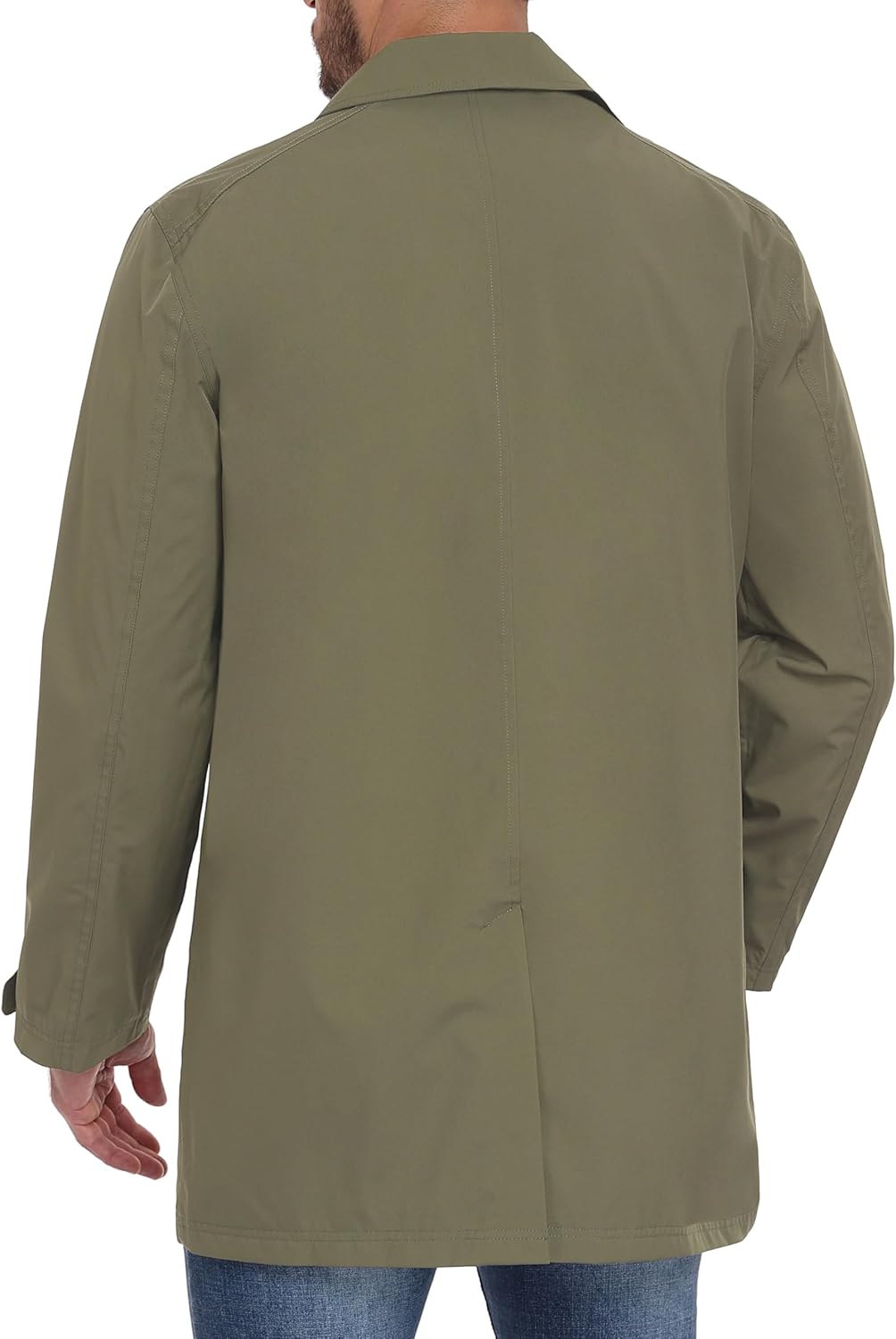 Little Donkey Andy Men's Waterproof Mid-Length Trench Coat, Lightweight Long Rain Coat, Single Breasted Overcoat