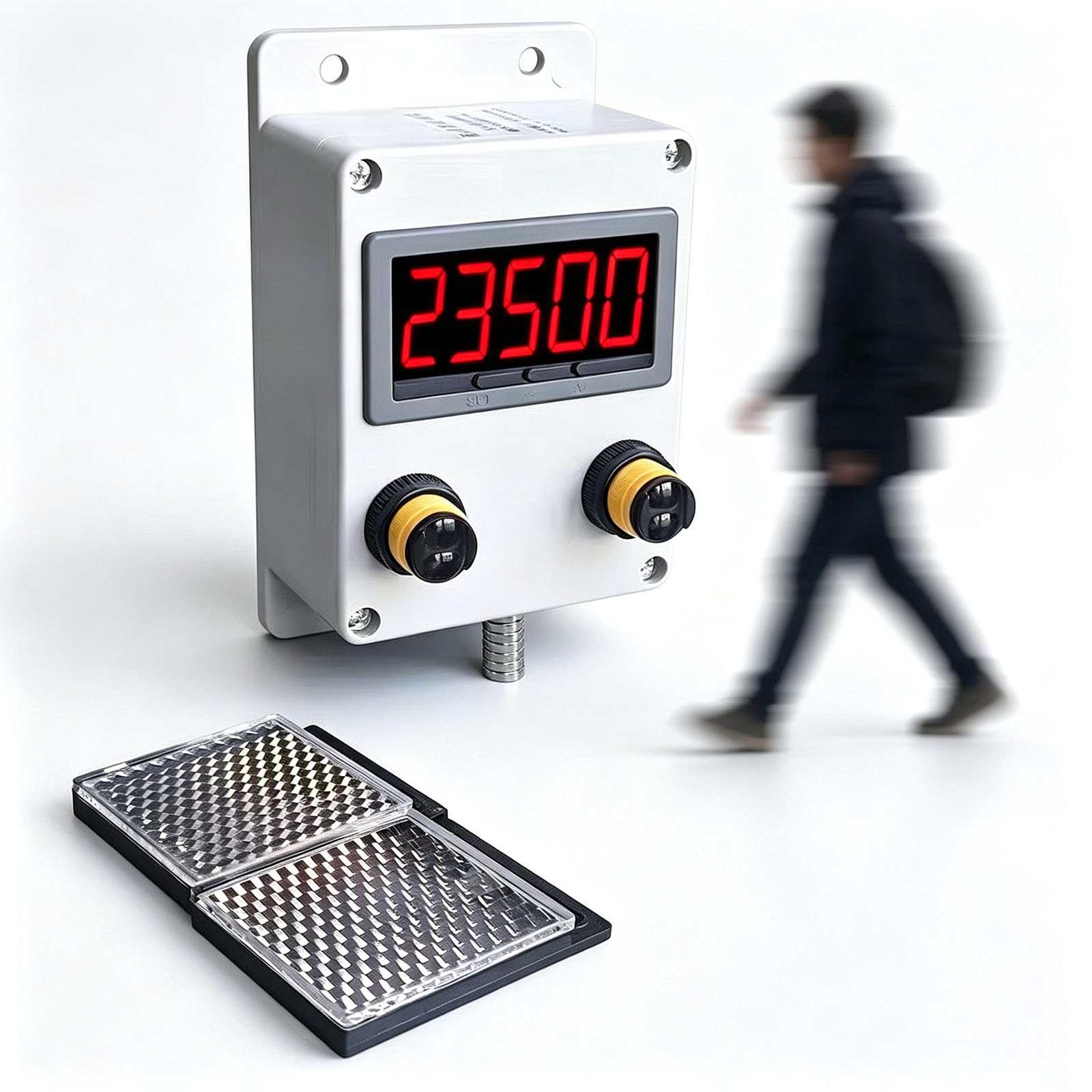 Contador digital bidireccional de personas con 2 sensores, reflector, cuenta 0-99999, distancia de detección 0-3 m, memoria de apagado para supermercados y tiendas