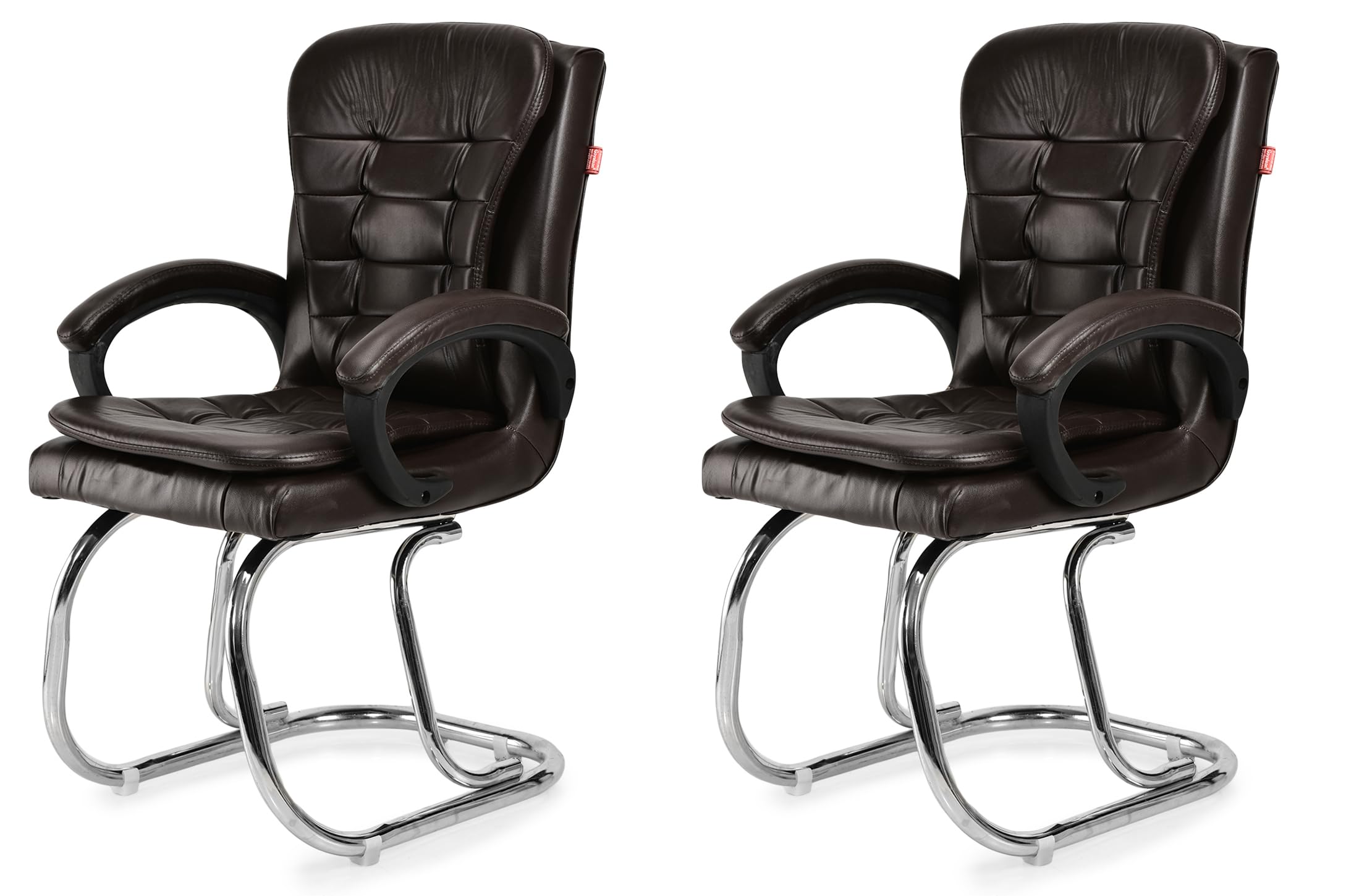 GOYALSON Leatherette Double Cushion Office Guest Chair Sleek, Comfortable Seating for Visitors in Lobby, Reception (2, Coffee, Double Pipe Chrome Steel Frame)