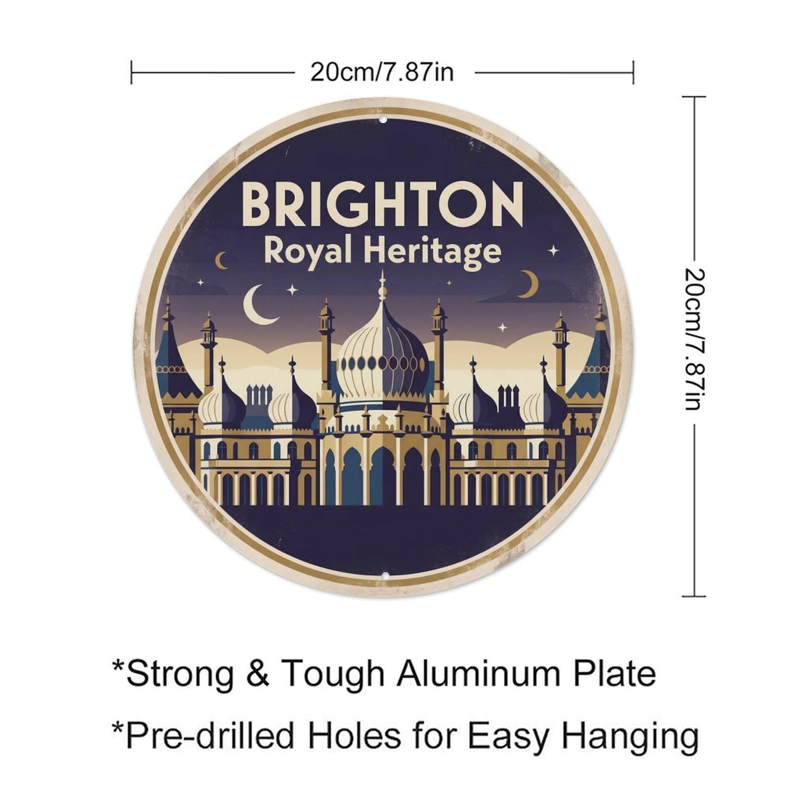 Brighton Pavilion Heritage Historic Travel Cartography Cityscape Metal Tin Sign Plaque Wall Decor for Cafe, Man Cave, Club Bar, Office, Home Garden Round Metal Poster 8x8Inch