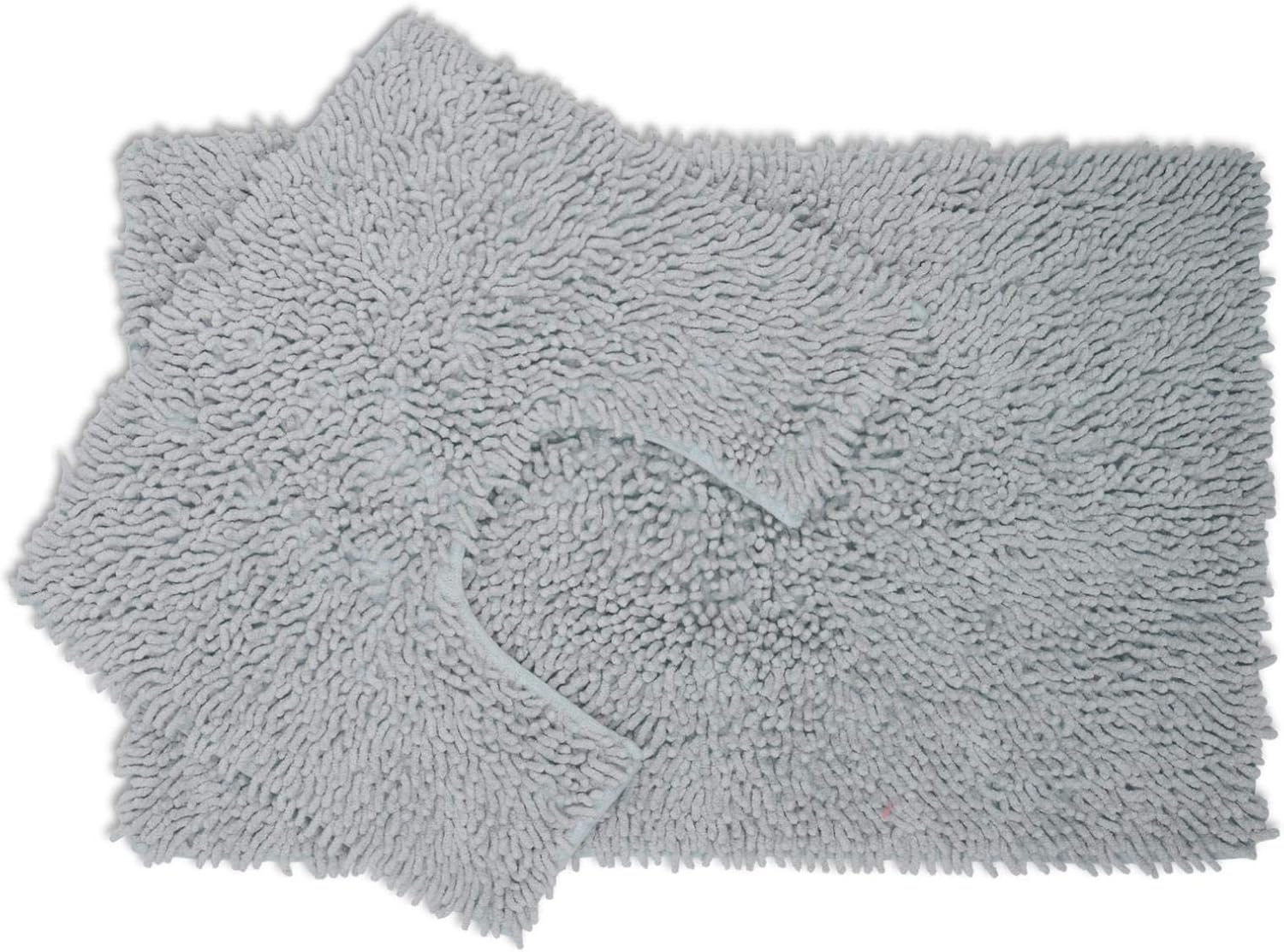 Adore Home 2 piece Chenille Cotton Bath Mat and Pedestal Set with Anti