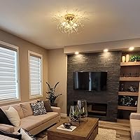 Vista 9 de HMVPL Lámpara de techo de cristal dorado, lámpara de araña de latón de 4 luces, moderna lámpara de techo Sputnik, lámpara dorada para pasillo