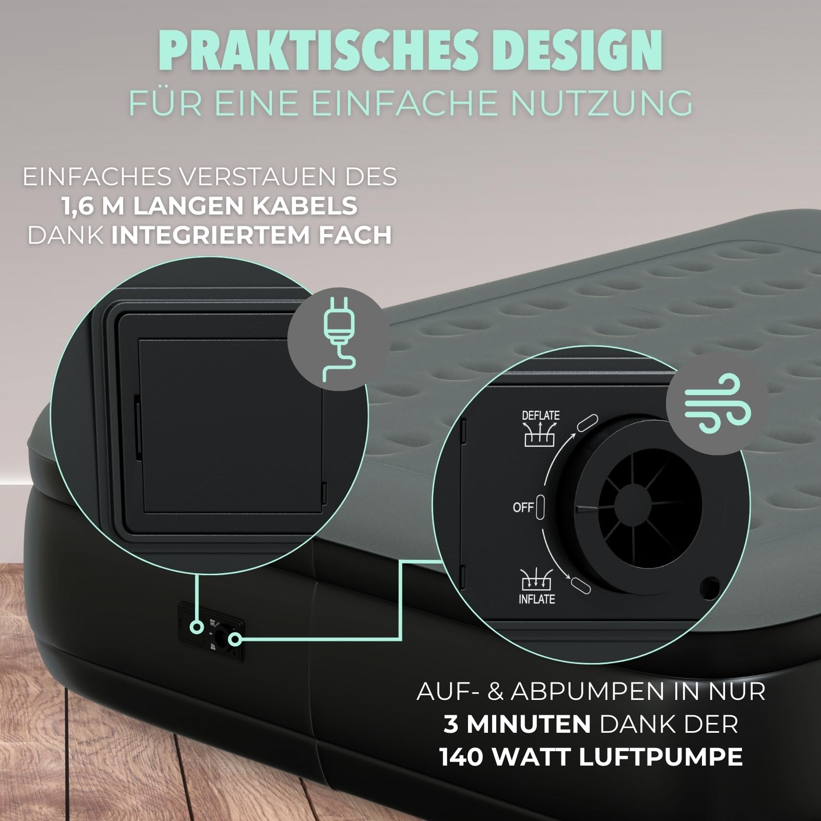 HAGO24 Premium Luftbett 200x100cm I Aufblasbares Gästebett für bis zu 150kg I Bequeme Luftmatratze selbstaufblasend I Hochwertiges Camping Bett