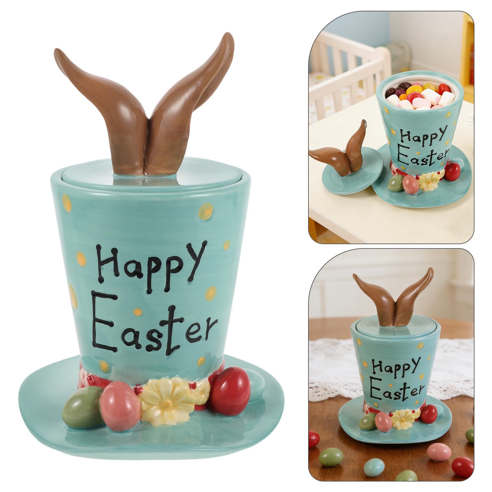 Alipis Barattolo di Ceramica con Orecchie da Coniglio, Decorativo | Casa e Cucina, Contenitore Versatile per Dolci, Stile Pasquale, Resistente All'usura, per Piano