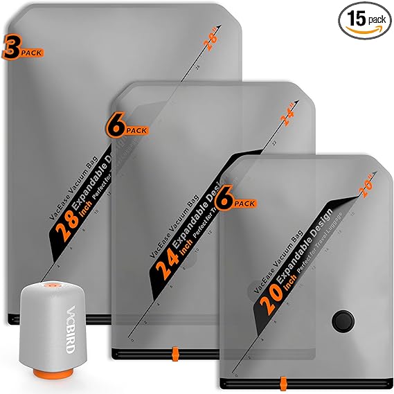 Rechargeable Wireless Pump Travel Storage Bags Set - 15 Pack Portable Space Saver Bags