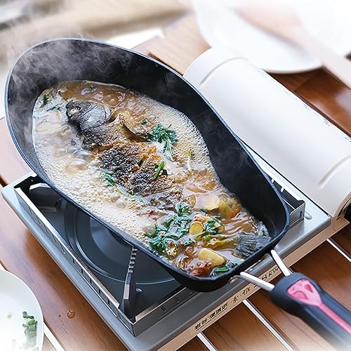 Miniatura 4 de Sartén antiadherente ovalada con forma de pescado, aleación de aluminio, 3.4 in de profundidad, ideal para asar a la parrilla, freír y servir