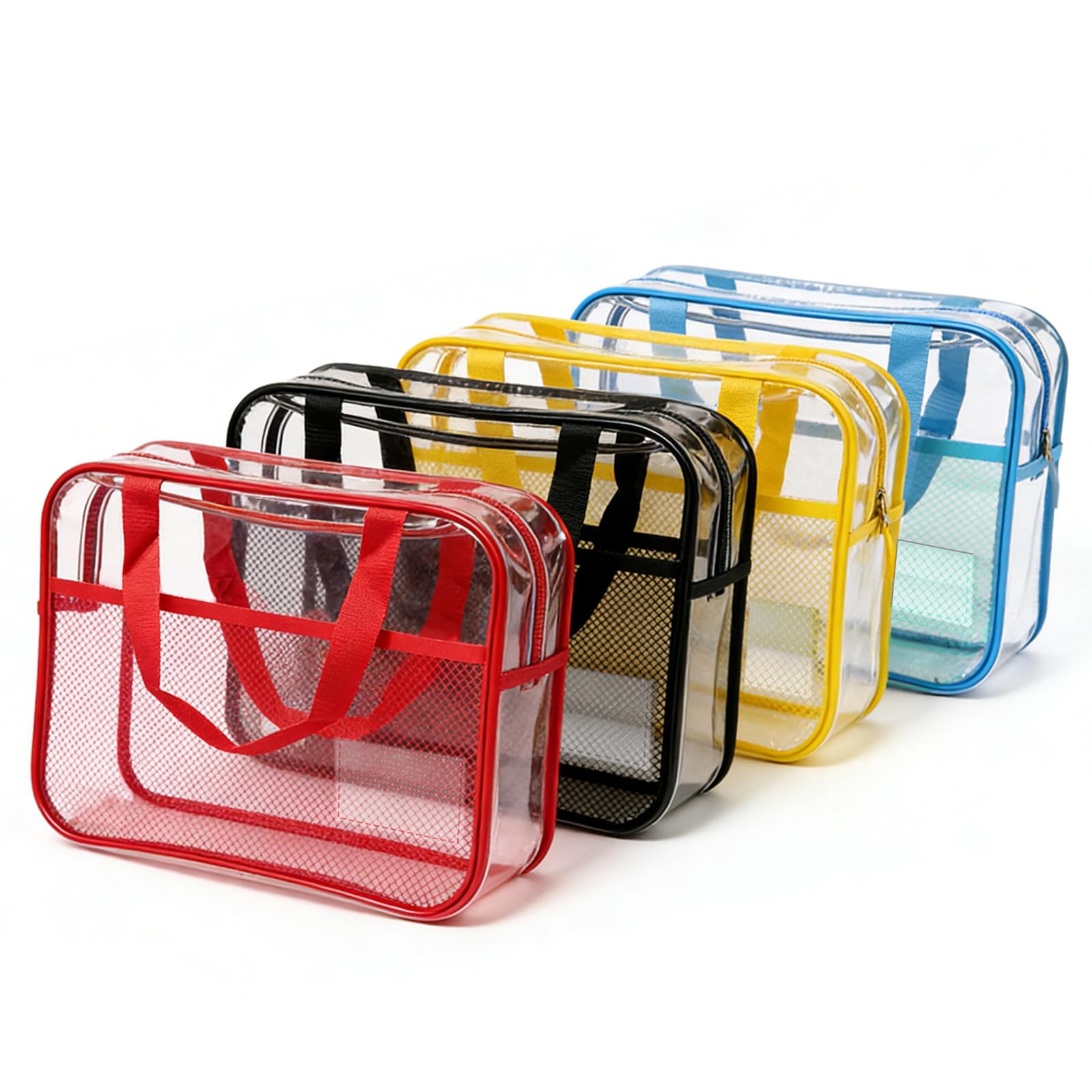 Large Clear Toy Storage Bags – 4 Pack, Heavy Duty PVC with Reinforced Mesh, Waterproof Tear-Resistant Organizer with Double Zipper, Handle & Label Pocket for Blocks & Toys, 4 Colors