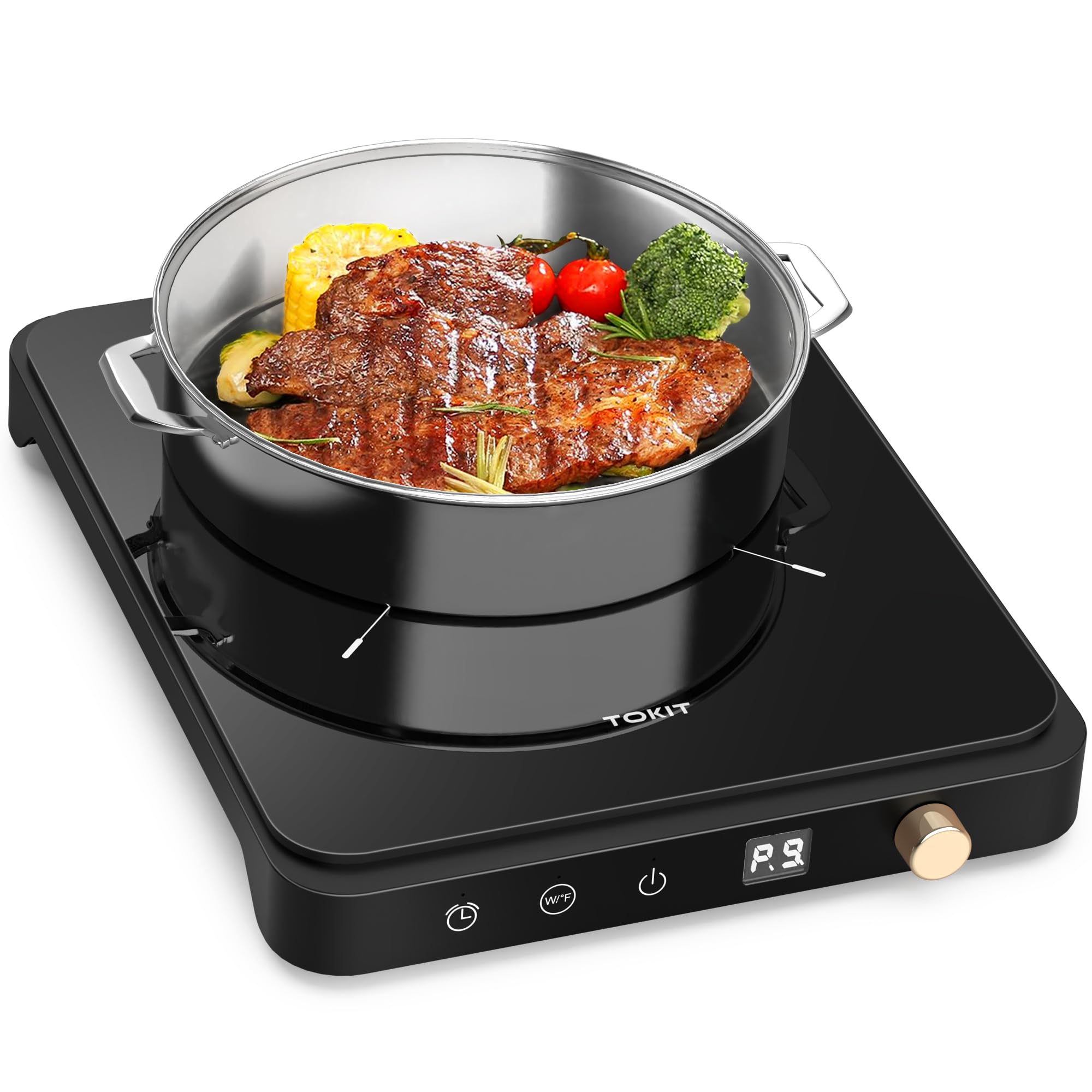 TOKIT Placa de Inducción De 2000 W, Placa De Inducción Con 9 Niveles De Potencia Individuales, Temporizador De 90 Minutos, Ultrafina De 40 Mm, Color Negro Para La Cocina (Negro #2)
