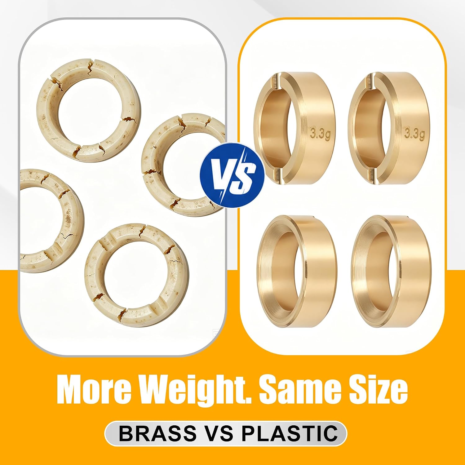 Brass Wheel Inserts for Axial SCX30 0.7 Wheels AXI3313 | Fits Stock 0.7 Wheels, CNC Brass Inner Rim Weight Rings, 3.3g Each, Includes 4PCS for Improved Stability