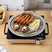 Vista 2 de Saim Sartén coreana para barbacoa, de acero inoxidable, antiadherente, sin humo, estufa redonda de estilo coreano para interior y exterior, camping