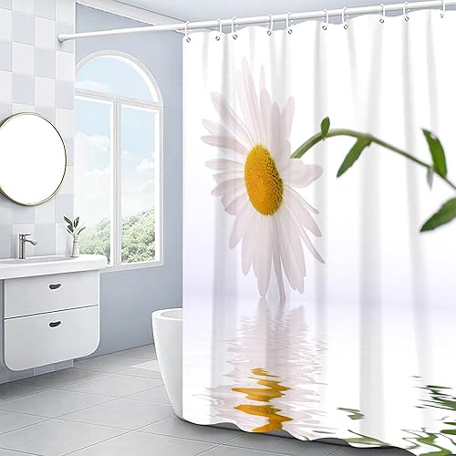Vista 2 de Daisy Shower Curtain, Farmhouse Floral Shower Curtain Set, Rustic White Flower Shower Curtains for Bathroom, Waterproof Fabric with 12 Hooks, 72 x