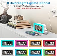 Vista 6 de Relojes despertadores para dormitorios, reloj espejo con 8 luces de ambiente RGB, alarmas duales, 3 modos de alarma, repetición, ayuda para dormir