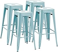 Vista 1 de Furmax Juego de 4 taburetes de bar de metal de 30 pulgadas, taburetes sin respaldo de altura de mostrador, sillas de bar industriales, taburete Azul