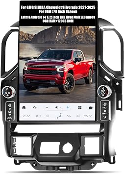 Latest 17.2 Inch Touch Screen with LED knobs, Android 14 Car Radio Head Unit for Chevrolet Silverado GMC Sierra 2021-2025 Car Multimedia Stereo Player GPS Navigation, 128GB, US 1 Yr Service