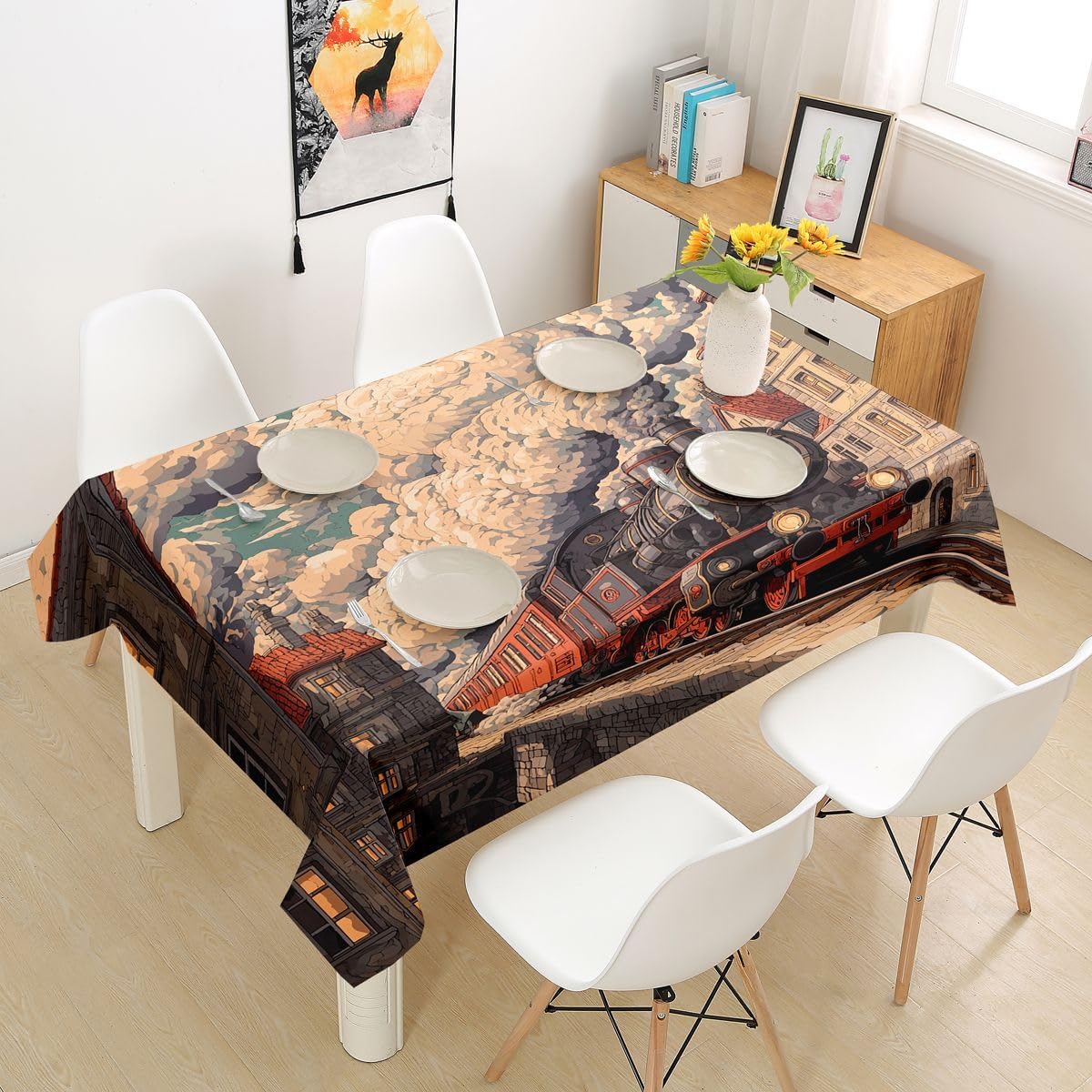 Homewish Excavator Tablecloths,Construction Equipment Truck Table Cloth,Graffiti Table Accessories for Kitchen Dining Room Decor,Vintage Vehicles Dining-Table Cover,55"x94" image 5