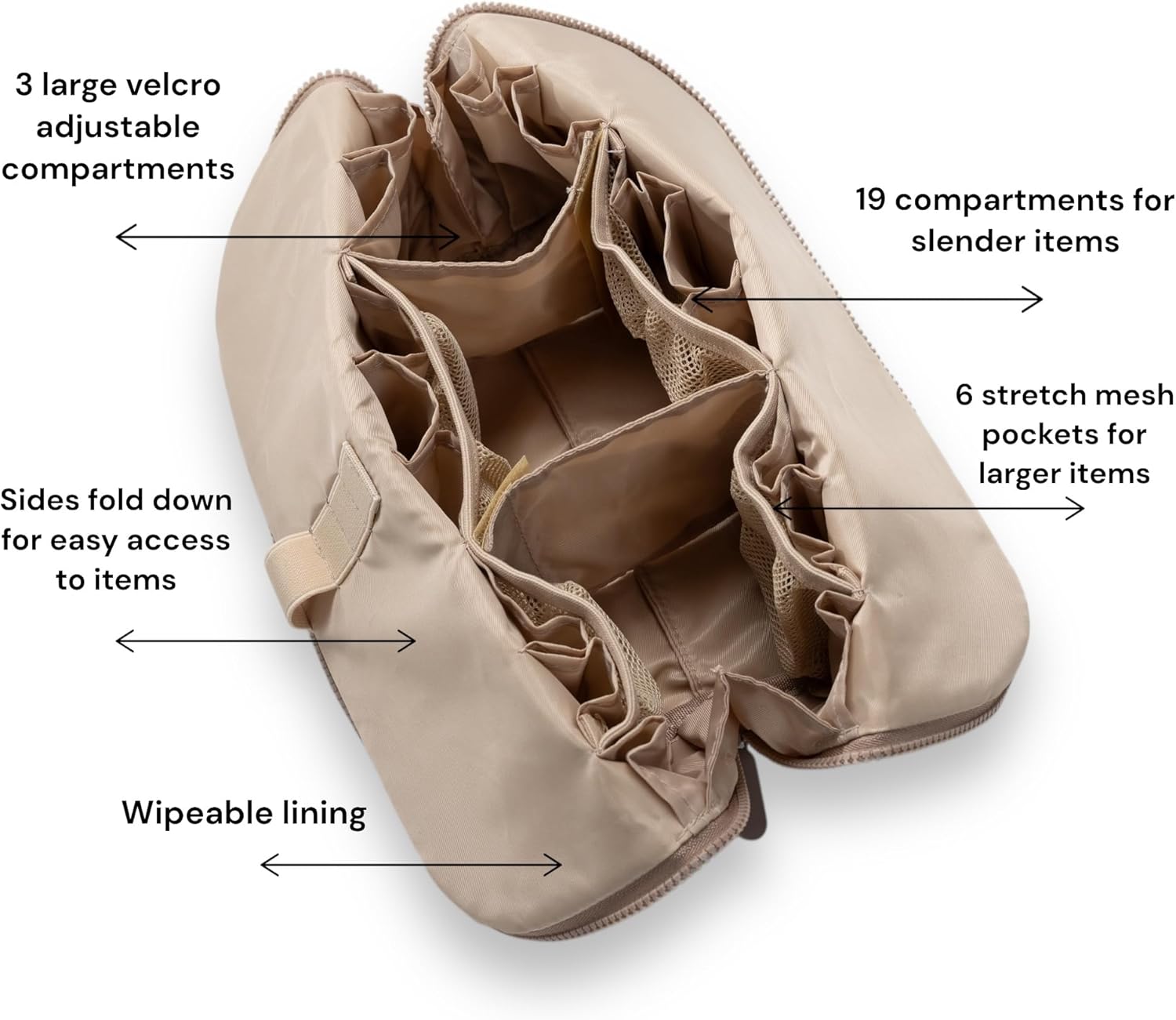 THE VERTI-Vertical Waterproof Makeup & Toiletry Bag | 23-Pocket Organizer with Upright, Fold-Down Design for Skincare, Toiletries & Essentials (Sandstone) - Image 6