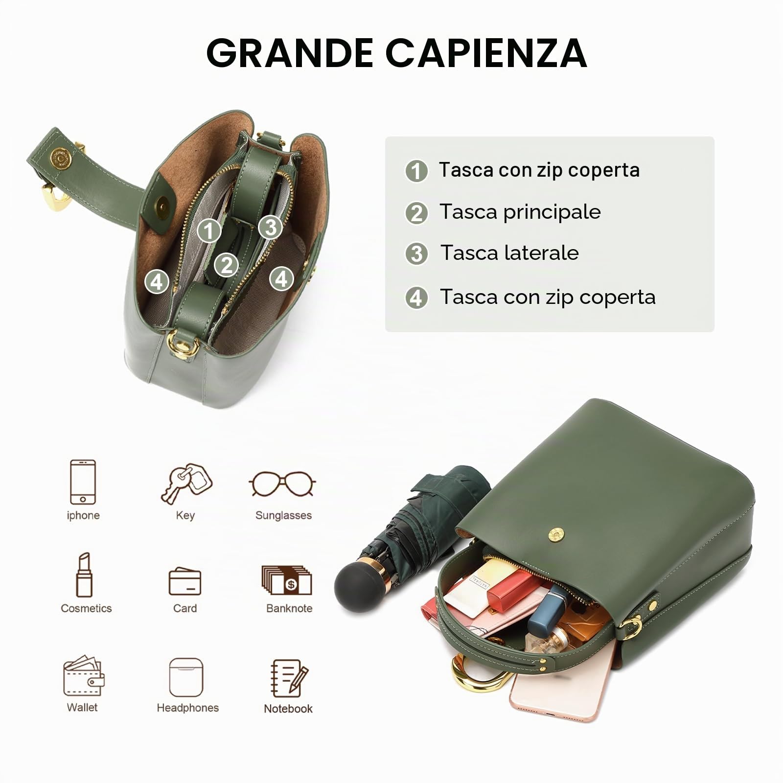 Borsa a tracolla in pelle a secchiello borse a tracolla per donne borse borse con tracolla regolabile borse di design