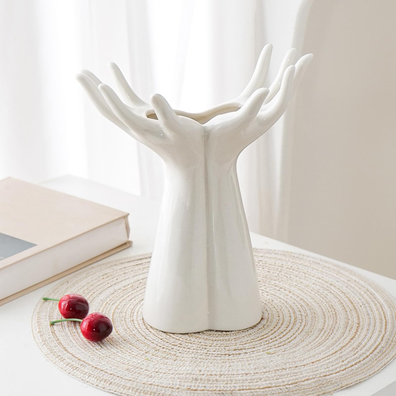 Jarrón de mano de cerámica – Florero de tamaño mediano para estantes, mesas y repisas – Elegante escultura de mano para entrada, sala de estar y decoración de estanterías 8