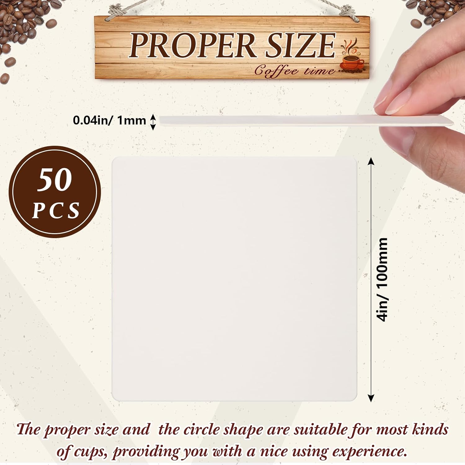 TaoBary 50 Pcs Cardboard Paper Coasters Bulk 4 Inch Square Blank,White