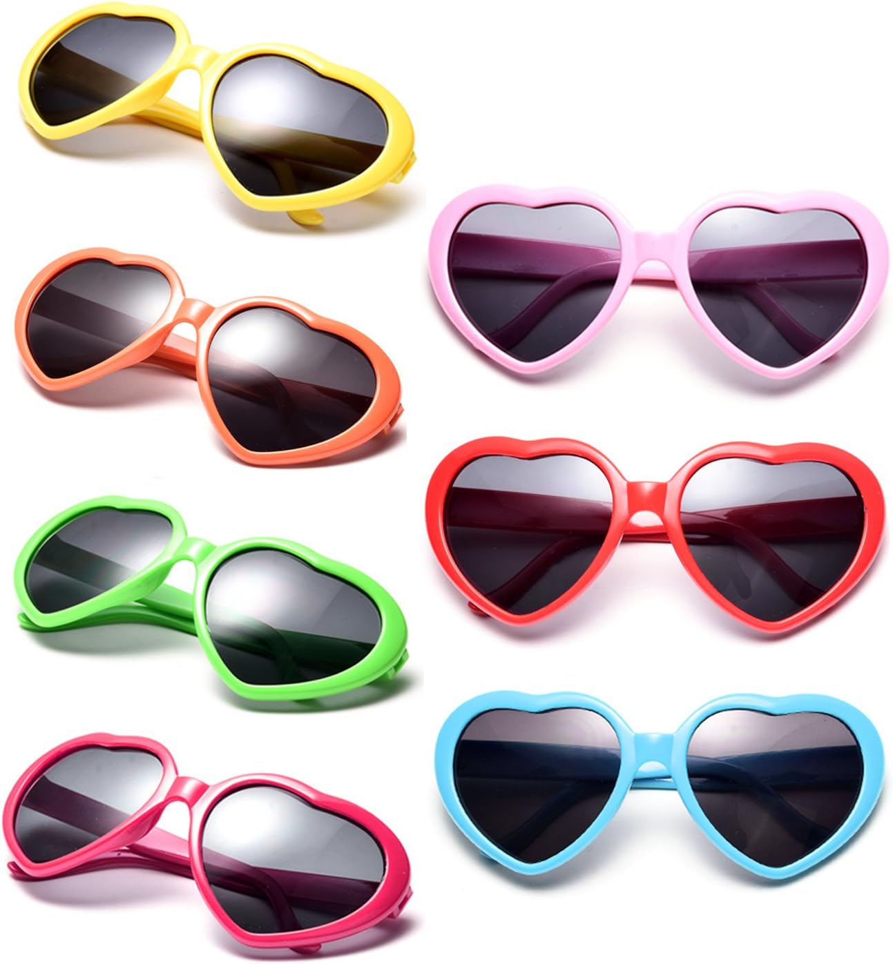 Pibupibu 7 Pack Neon Colors Kids Heart Sunglasses Party Favor Glasses for Girls Boys