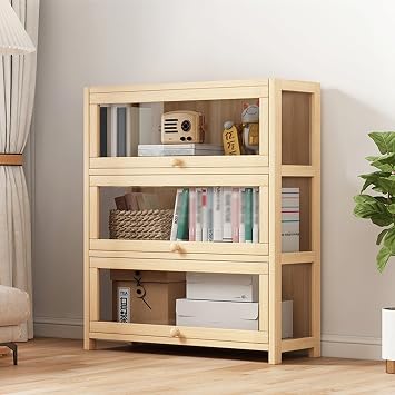 Wood Color Showcase, Acrylic Transparent Display Cabinet, Flip-up Cabinet Door Design Display Case, Load Capacity is 90kg, Reinforced Bottom Bars Color Wood Color, Size 30.7x10.6x40.5in