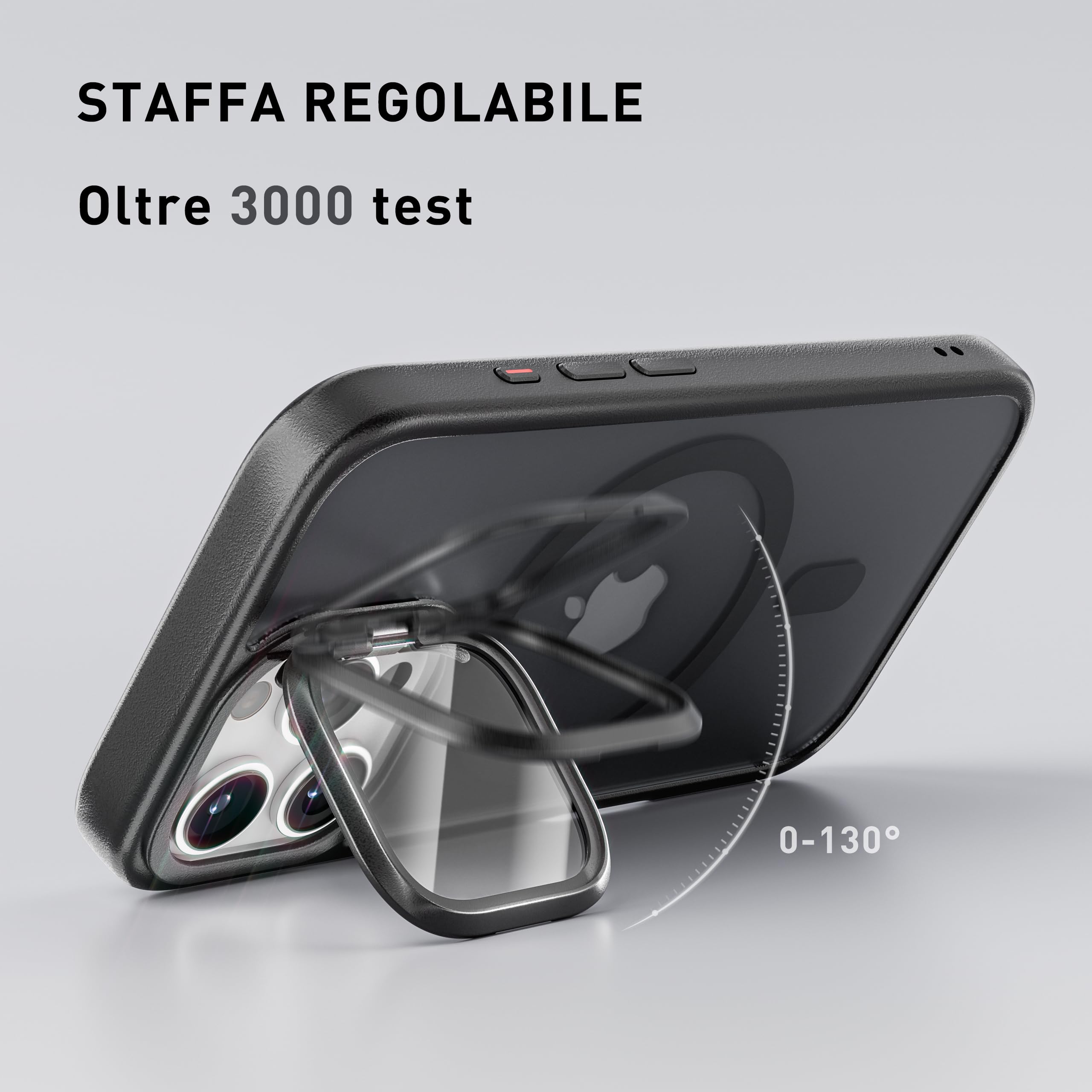 tigratigro Cover con Cavalletto,Compatibile con iPhone 16 Pro,Protezione Fotocamera H9 vetro temperato,Custodia Posteriore Glassata Traslucida, Anti-Impronte,Sensazione di Velluto (Grafite Nero)