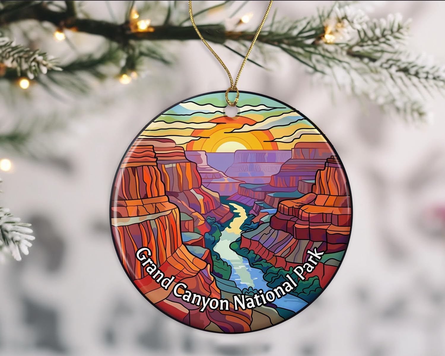 Grand Canyon National Park Stained Glass Look Ornament, National Parks Christmas Keepsake, Travel Souvenir, Ceramic Gift Printed on Both Sides