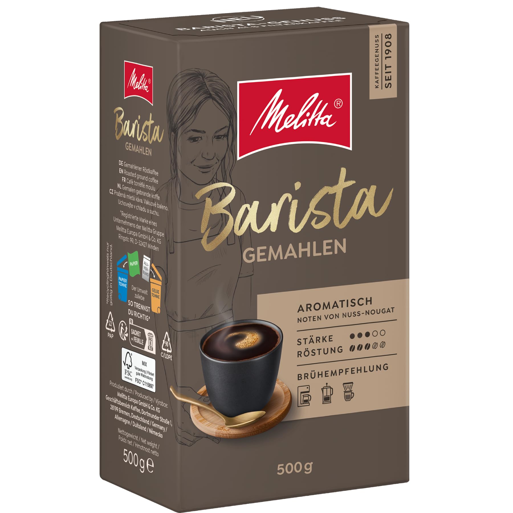 Melitta Barista Filter-Kaffee 500g, gemahlen, Pulver für Filterkaffee-Maschinen, mittlere Röstung, geröstet in Deutschland