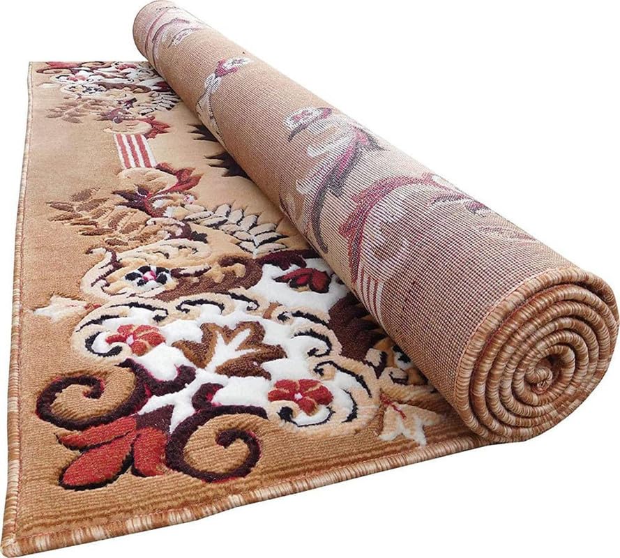 Image of Soft Premium Gold Carpet 6x8 ft - Washable, Anti-Skid, Fade-Resistant Acrylic Rug for Living Room, Hall, Bedroom, Modern Decor