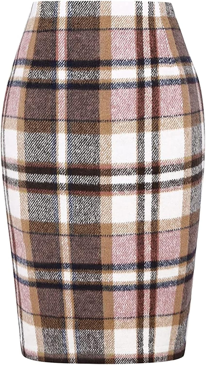 Midi Plaid Skirts for Women High Waisted Knee Length Wool Skirt 2024 Trendy Slim Fit Fall Winter Bodycon Wrap Skirt