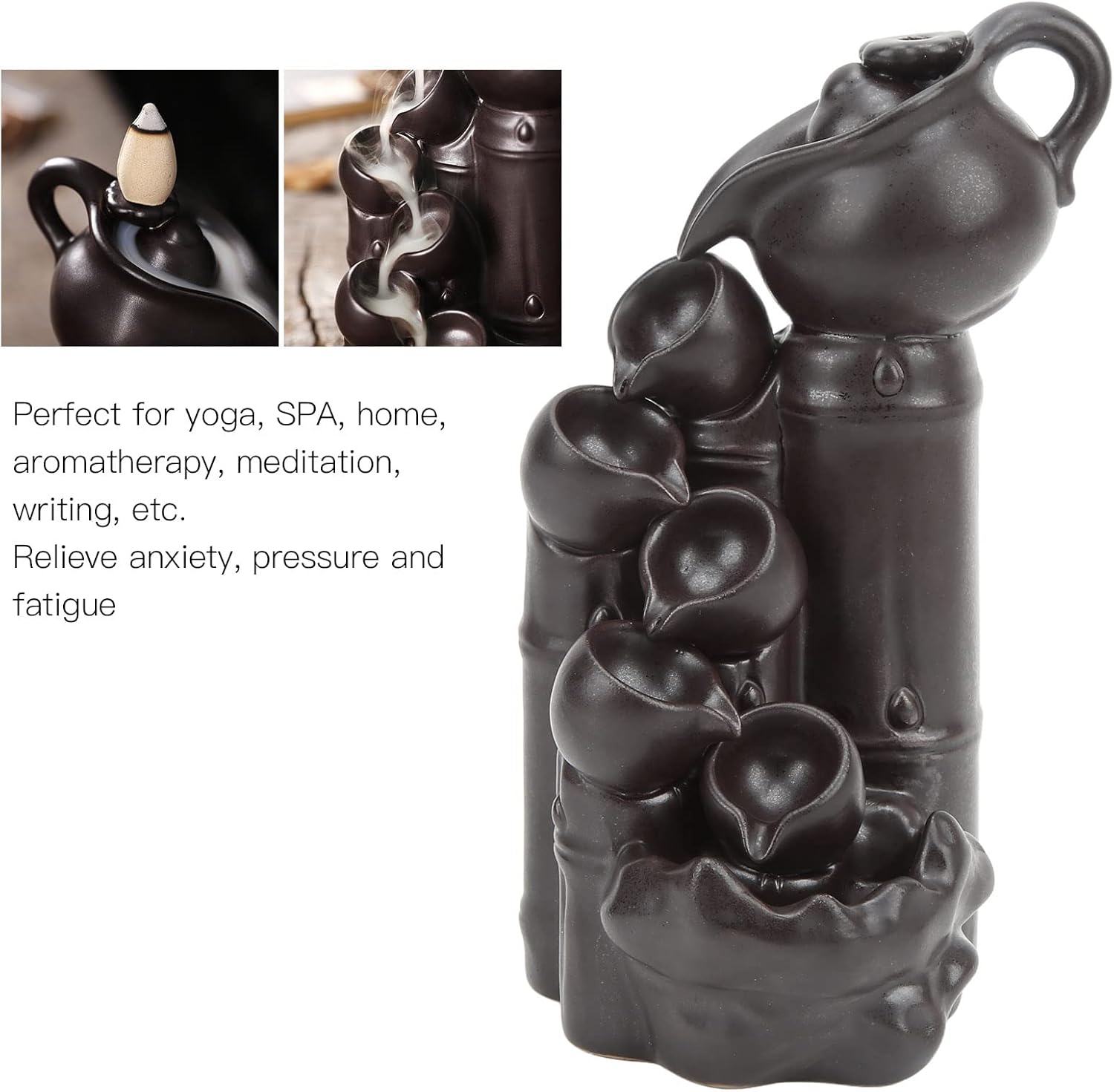 Pssopp Backflow Incense Holder Teapot Design Waterfall Incense Ceramics Incense for Home Office Decor