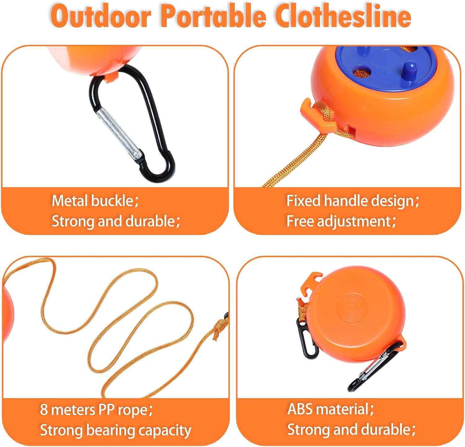 Camping Retractable Clothesline, Adjustable 32ft/10M Camping Clothesline, Portable Travel Clothesline with 20 Clothespins,10 Stoppers