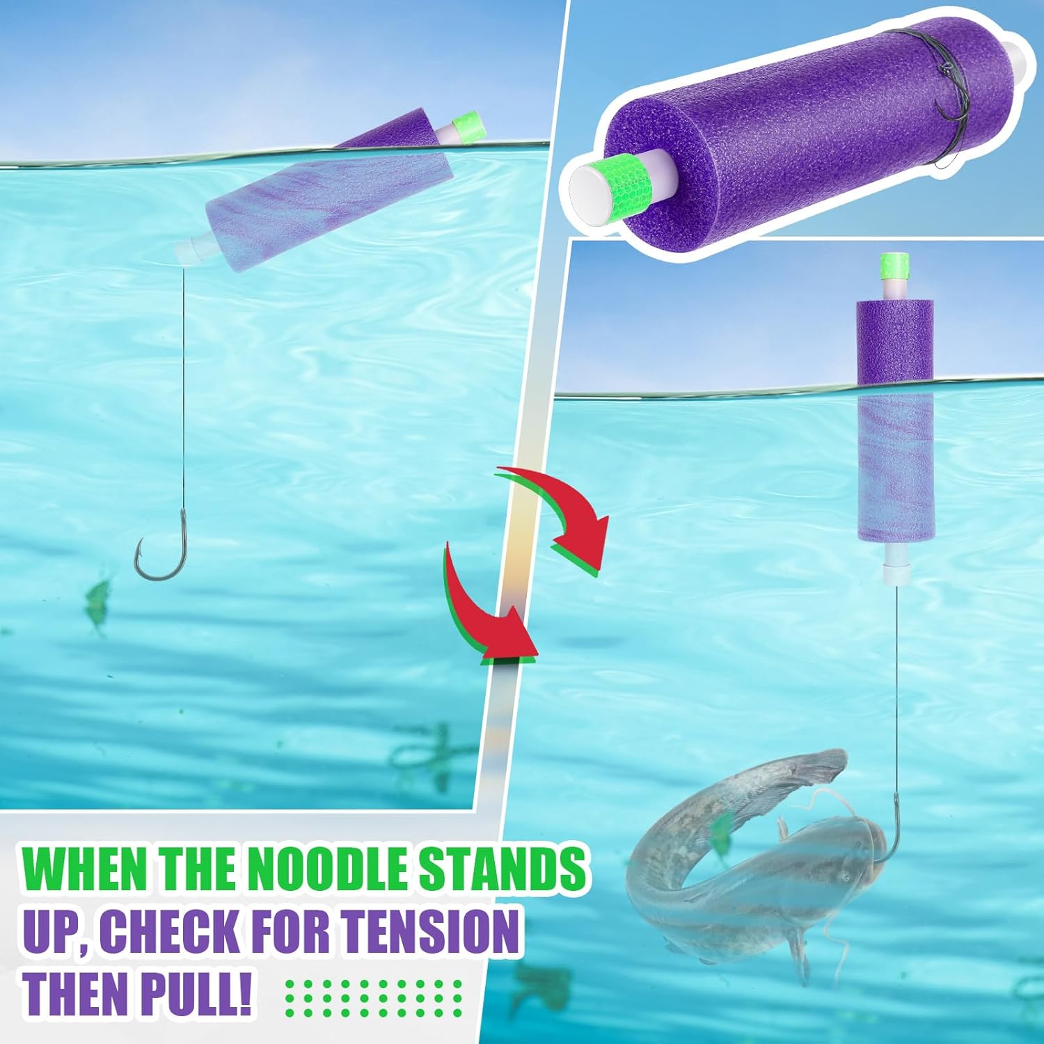 Threehoney 3/6/12 Set Catfish Rig Catfishing Tackle Floats Noodle Jugs Catfishing Equipment 13.4 Inch Fishing Lines Rig Tackle