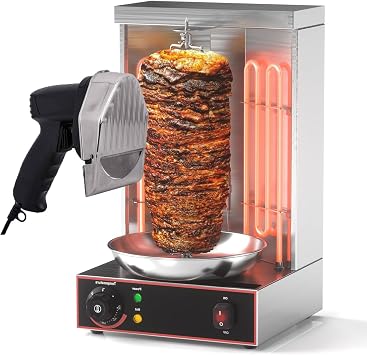 Shawarma Grill Machine, 13 lbs Capacity, Chicken Shawarma Cooker Machine with 2 Heating Tubes, Rotisserie Oven Doner Kebab Machine, for Home Restaurant Kitchen Parties,barbecuestove+Cutter