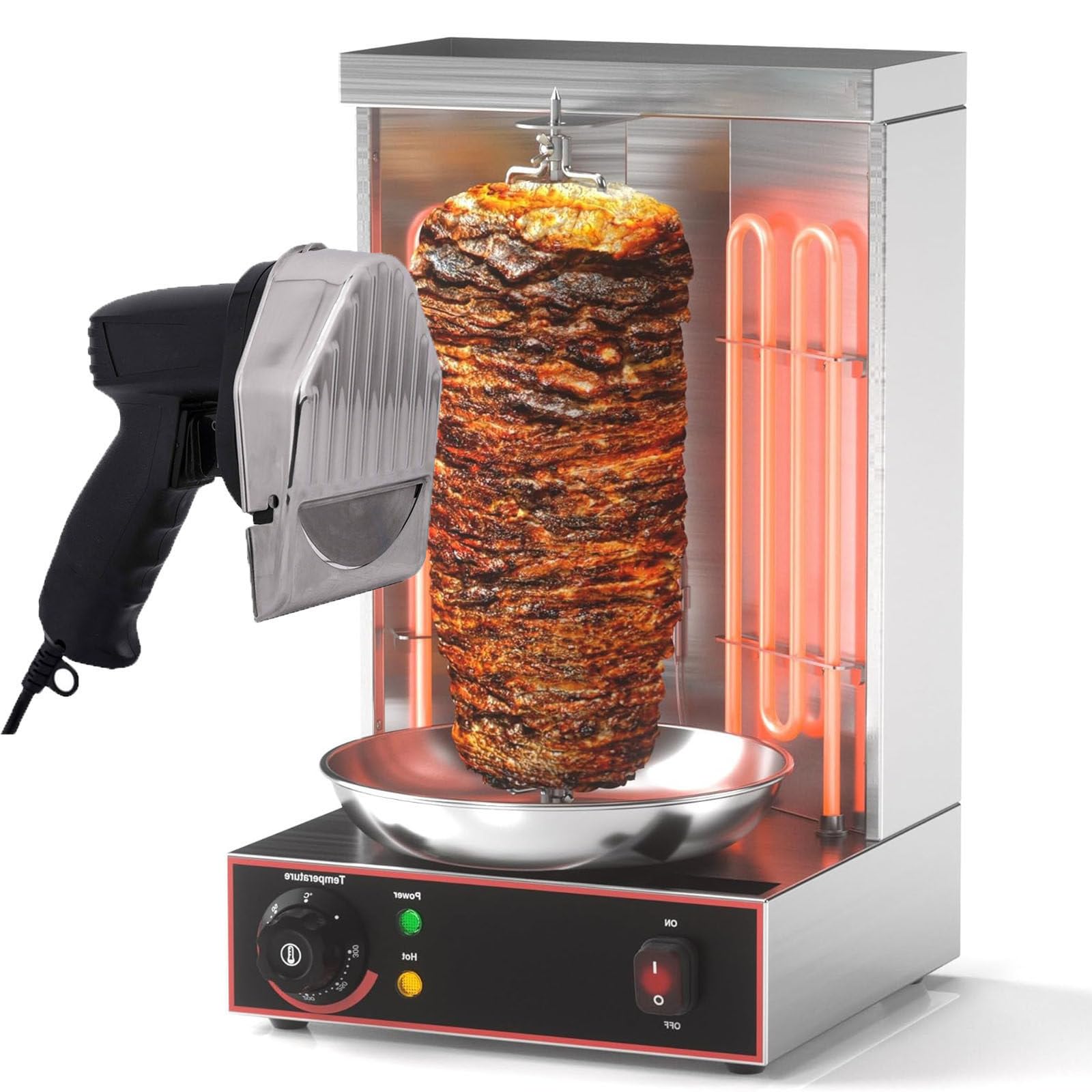 Machine à Griller Shawarma, capacité de 13 LB, avec 2 Tubes Chauffants, rôtissoire Doner Kebab, pour Les fêtes de Cuisine de Restaurant à la Maison (Barbecuestove+Cutter)