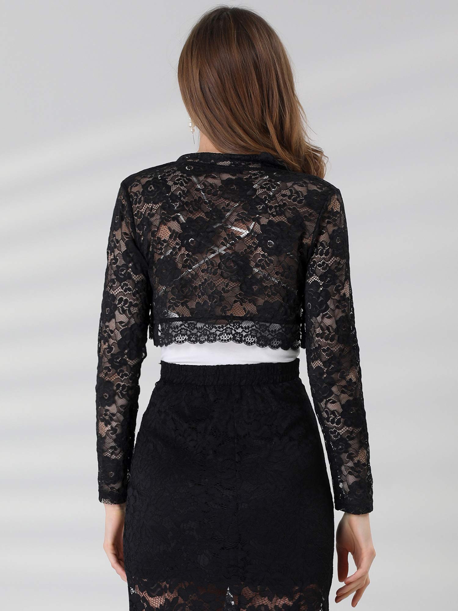Allegra K Boléro Dentelle Florale Femme Cardigan Court Ouvert Devant à Manches Longues Boléro Élégant pour Invité de Mariage et Cocktail Gilet Court Demi-Transparent