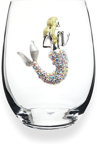 Miniatura 10 de THE QUEENS' JEWELS - Copa de vino sin tallo de cangrejo azul, 21 oz. - Elegancia costera con brillo de diamantes de imitación - Cristalería decorada