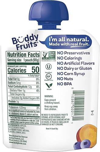 Miniatura 88 de Buddy Fruits Snacks To Go Puré de manzana sin azúcar de mango sin azúcar, bolsa de 3.2 onzas (18 unidades) sin gluten, frutos secos, conservantes
