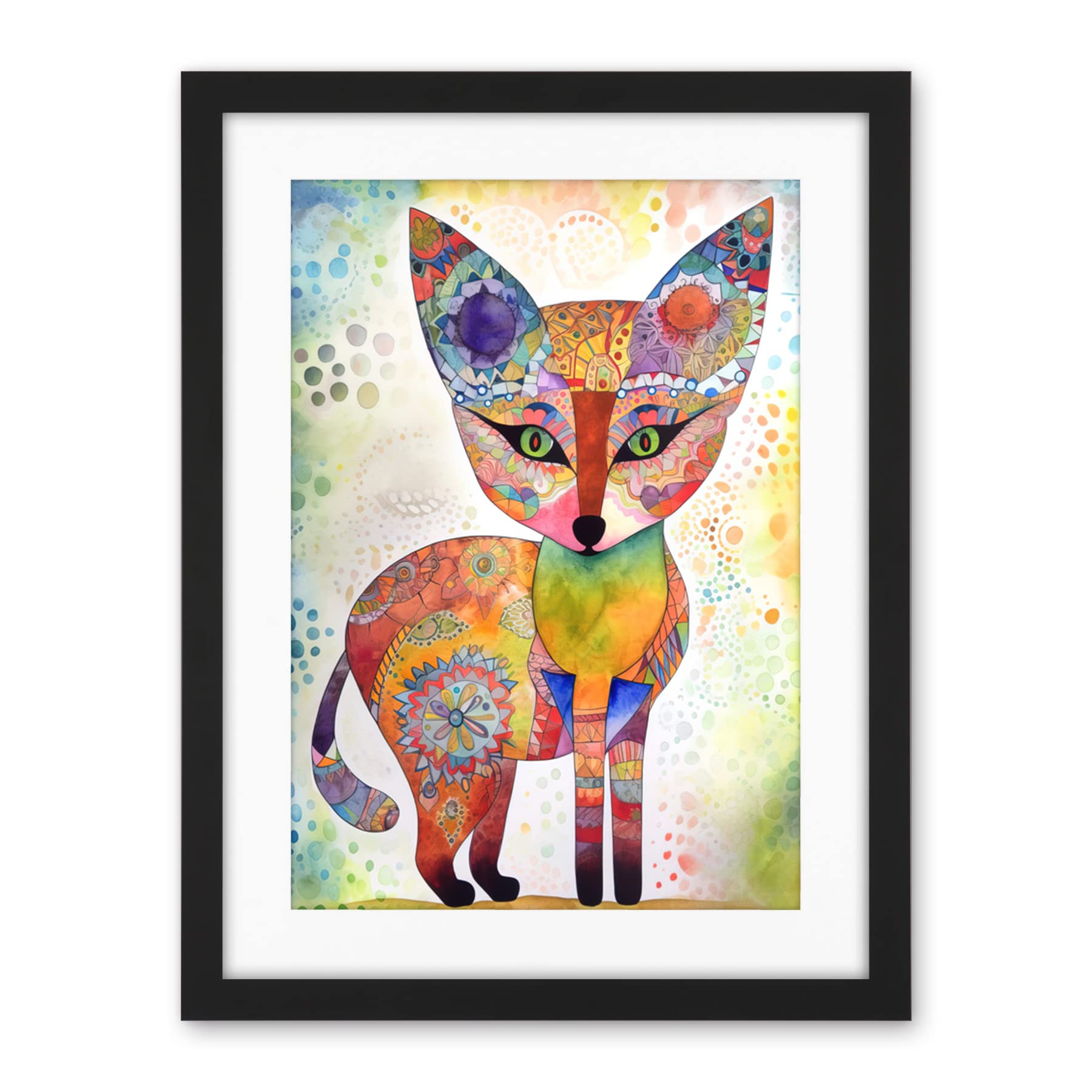 Artery8 Fox Folk Art Watercolour Painting Artwork Framed Wall Art Print 18X24 Inch