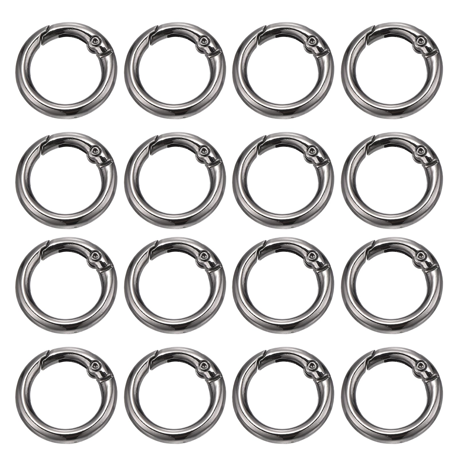 PATIKIL 16 Pcs Metal Spring O Rings, 0.9"/23mm Trigger Spring O Ring Round Clips Snap Hooks Rack Plating for Keyring Buckle Keychains Bag Charm Purse Handbag Strap DIY Craft, Dark Gray