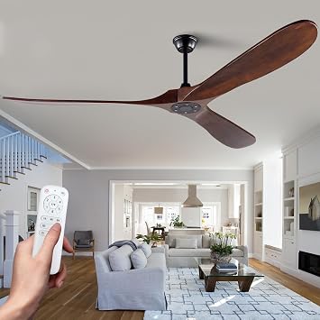 72 inch Ceiling Fan no Light, Quiet Reversible DC Motor Wood Ceiling Fan without Light, 3 Blades Large Modern Ceiling Fan with Remote Control for Outdoor Indoor Farmhouse Patios